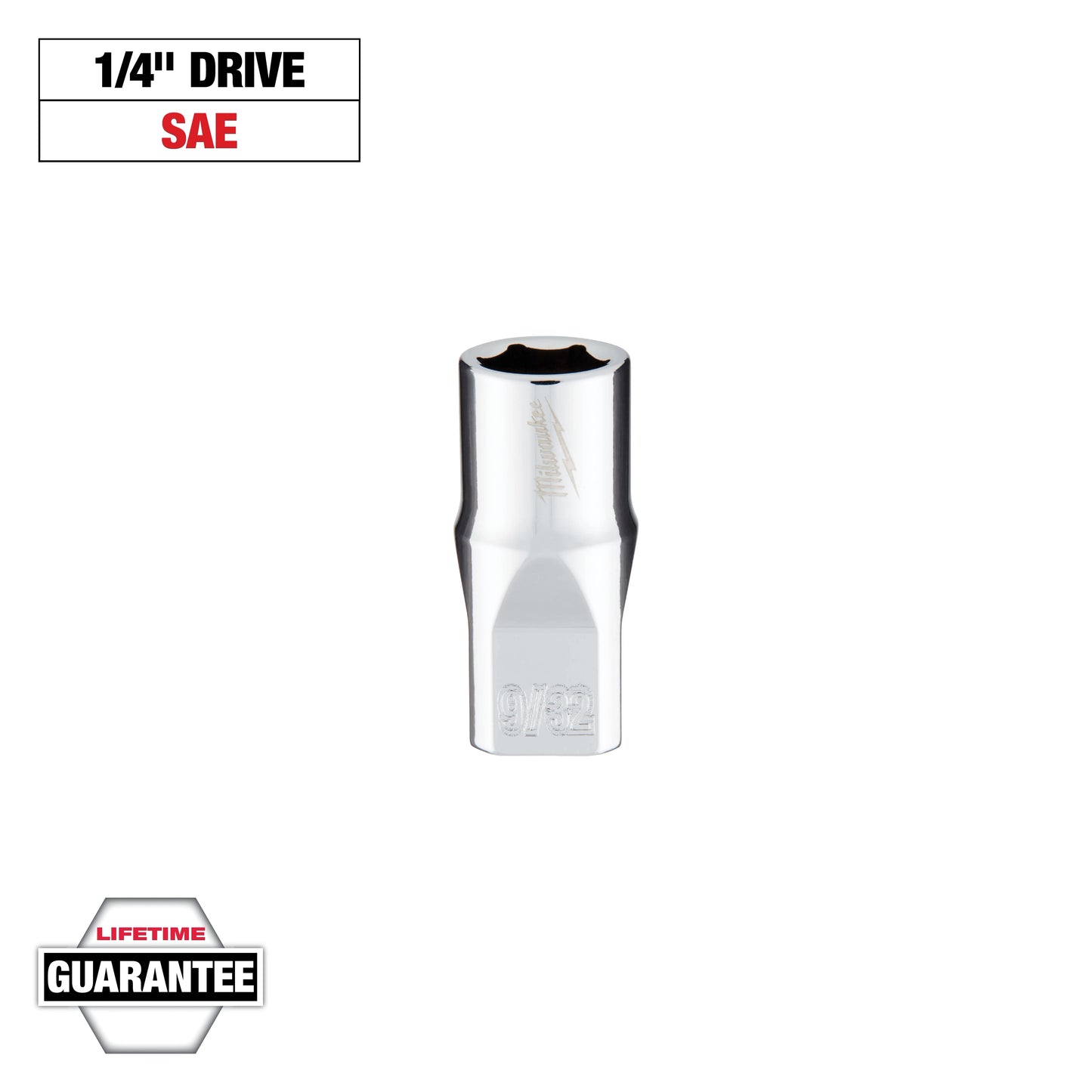 Milwaukee 1/4" Drive 9/32" SAE Socket with FOUR FLAT™ Sides — 45-34-9004