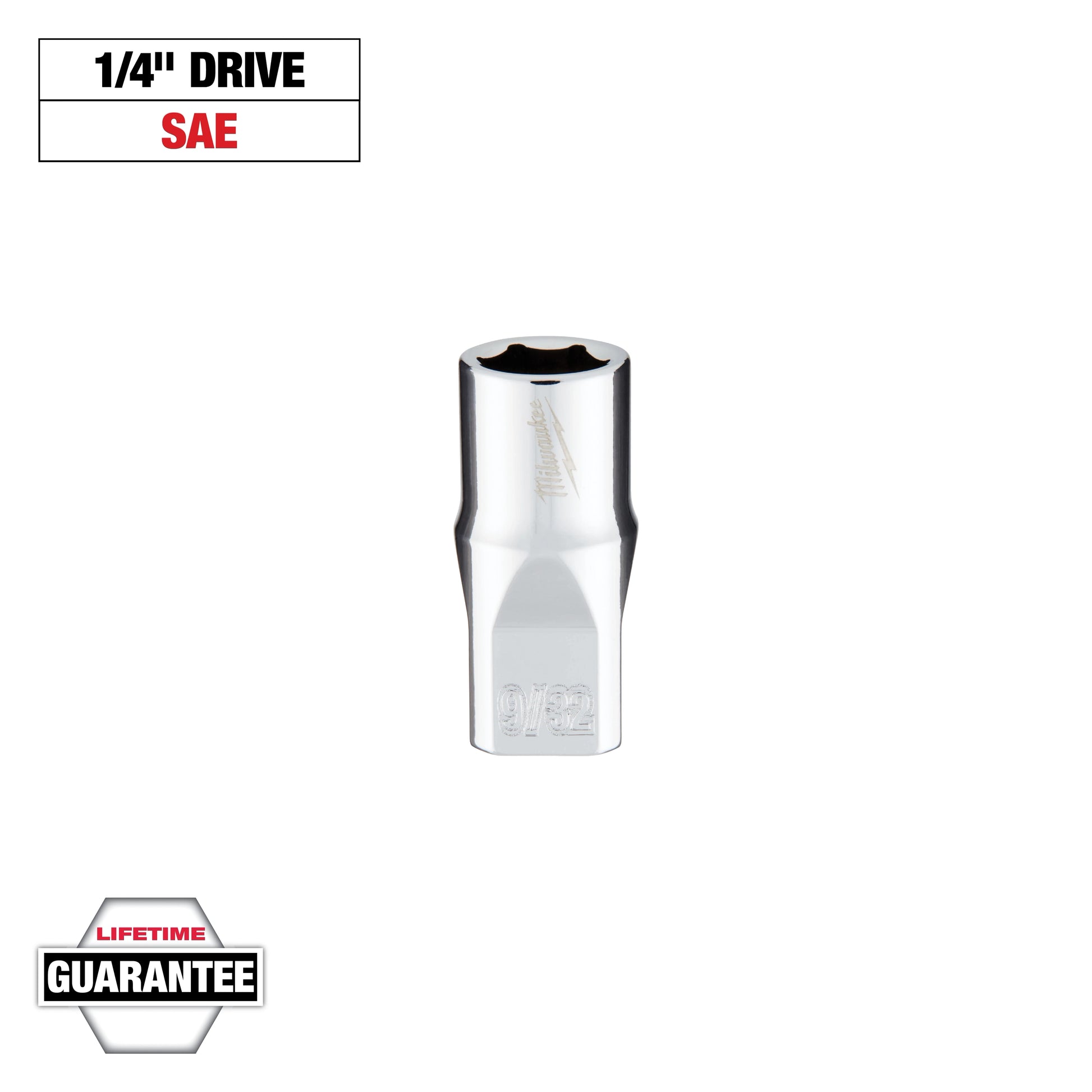 Milwaukee 1/4" Drive 9/32" SAE Socket with FOUR FLAT™ Sides — 45-34-9004