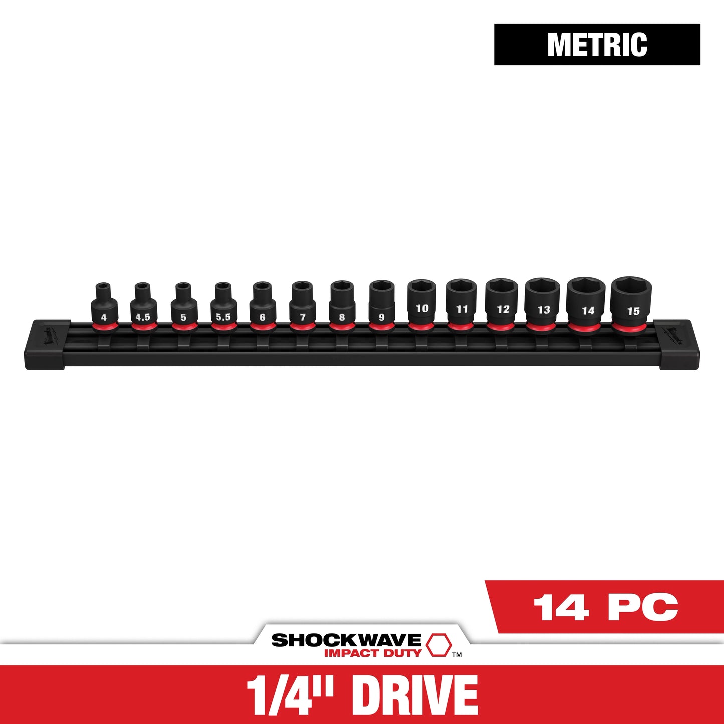 Milwaukee 14 PC SHOCKWAVE™ Impact Duty Metric Standard 6 Point Socket Set — 49-66-7002