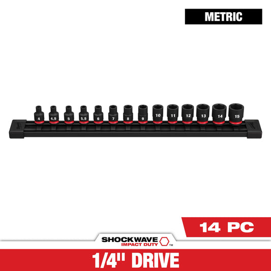 Milwaukee 14 PC SHOCKWAVE™ Impact Duty Metric Standard 6 Point Socket Set — 49-66-7002