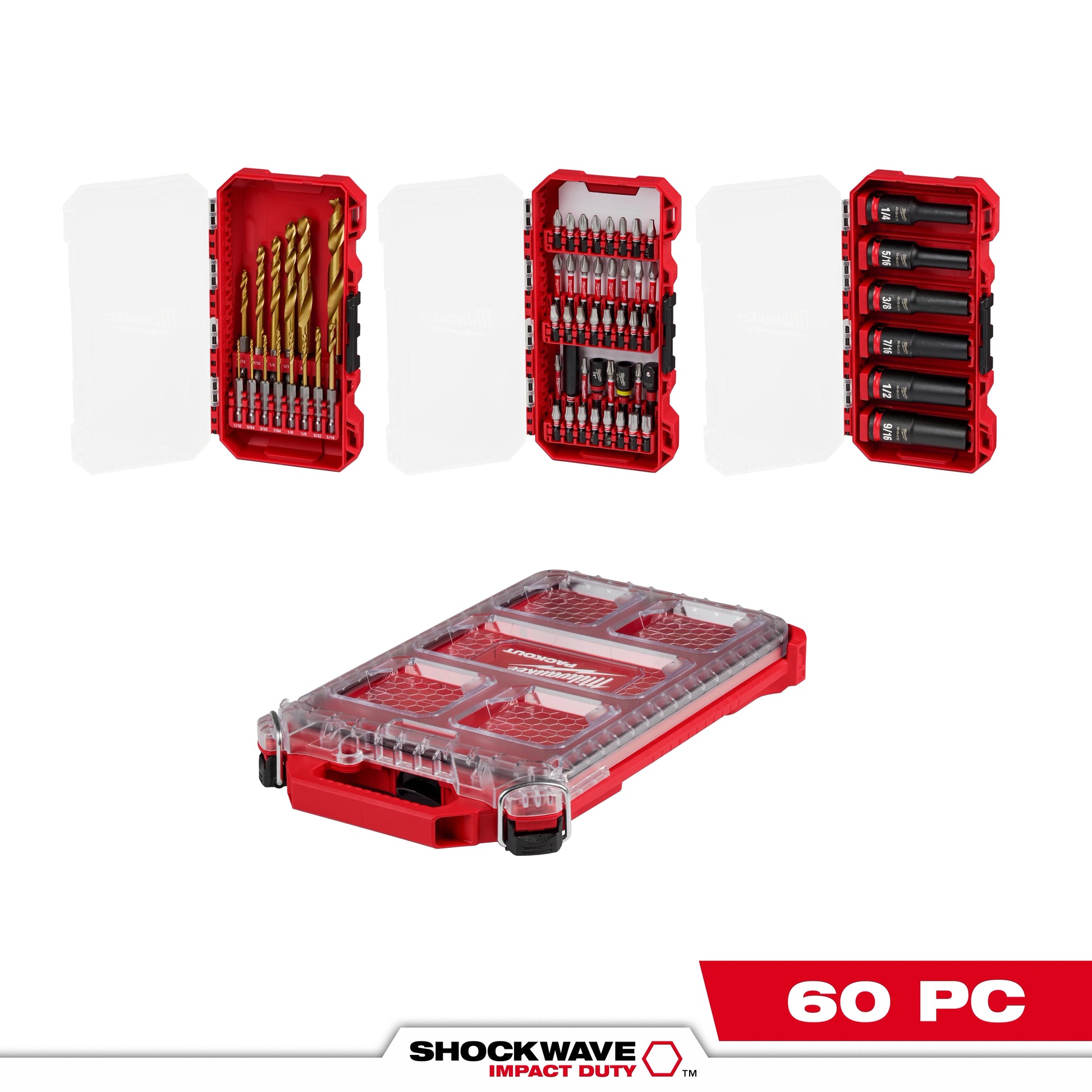 Milwaukee SHOCKWAVE™ Impact Duty 60 PC Drill, Drive & Fasten with PACKOUT™ — 48-32-5162