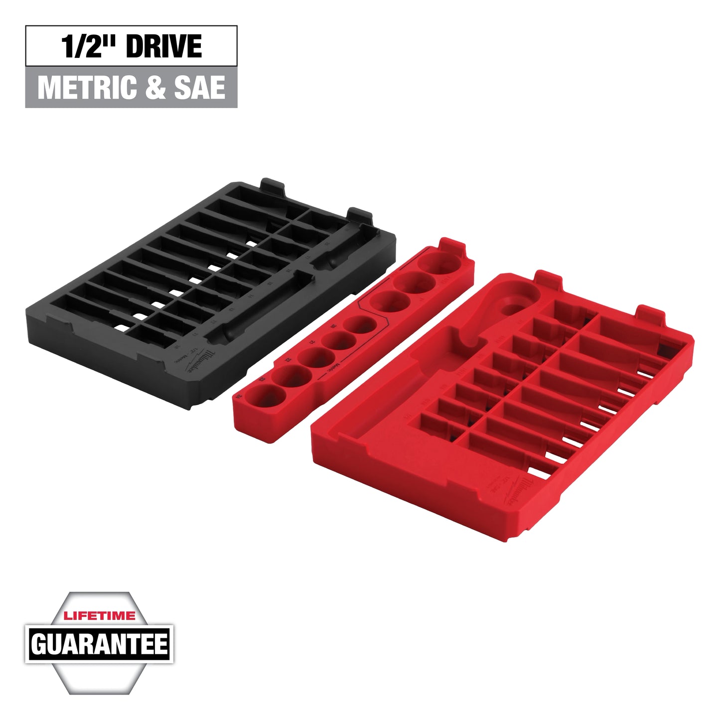 Milwaukee 47 pc 1/2" Drive SAE & Metric Ratchet & Socket Set PACKOUT™ Trays — 48-22-9487T