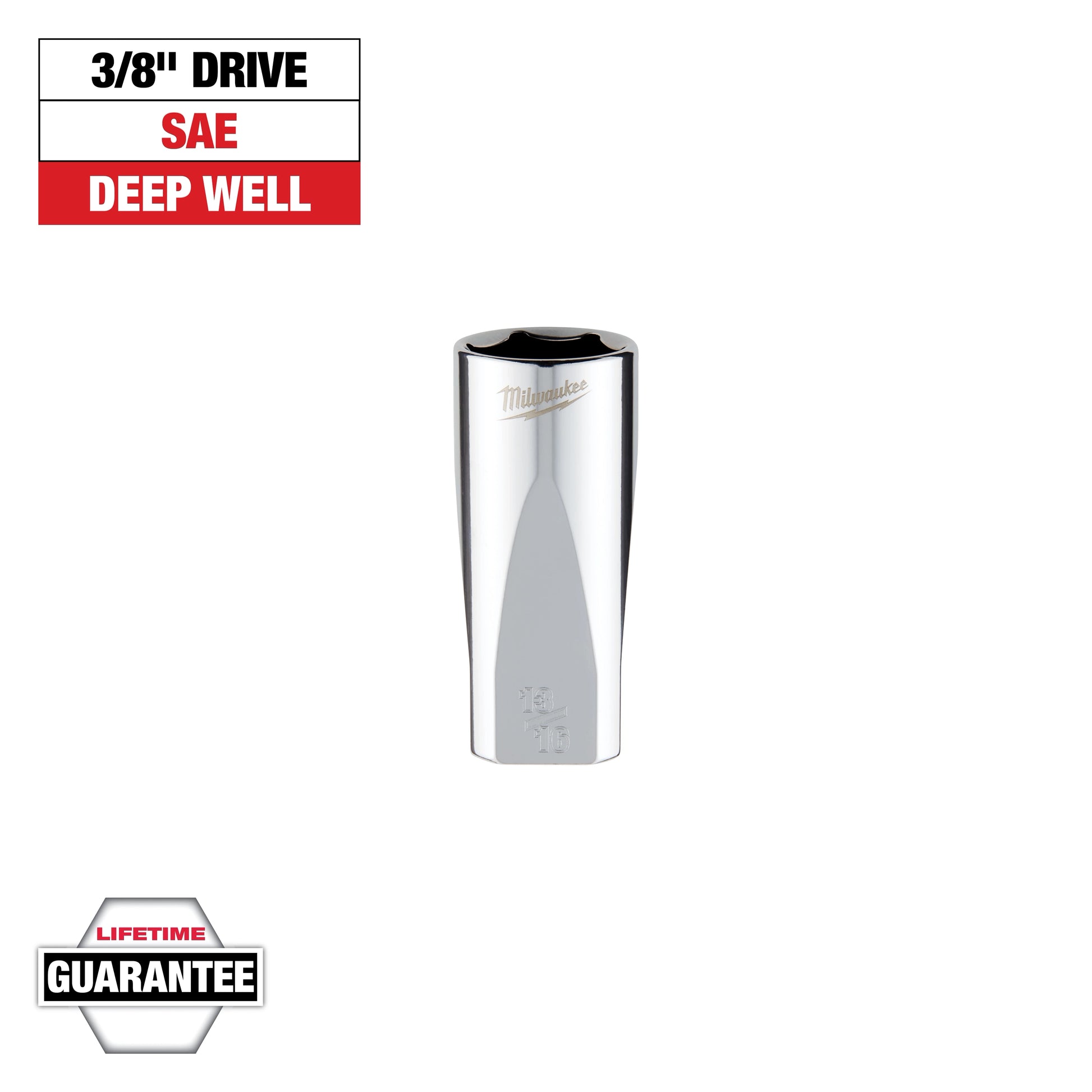 Milwaukee 3/8" Drive 13/16" SAE Deep Socket with FOUR FLAT™ Sides — 45-34-9074