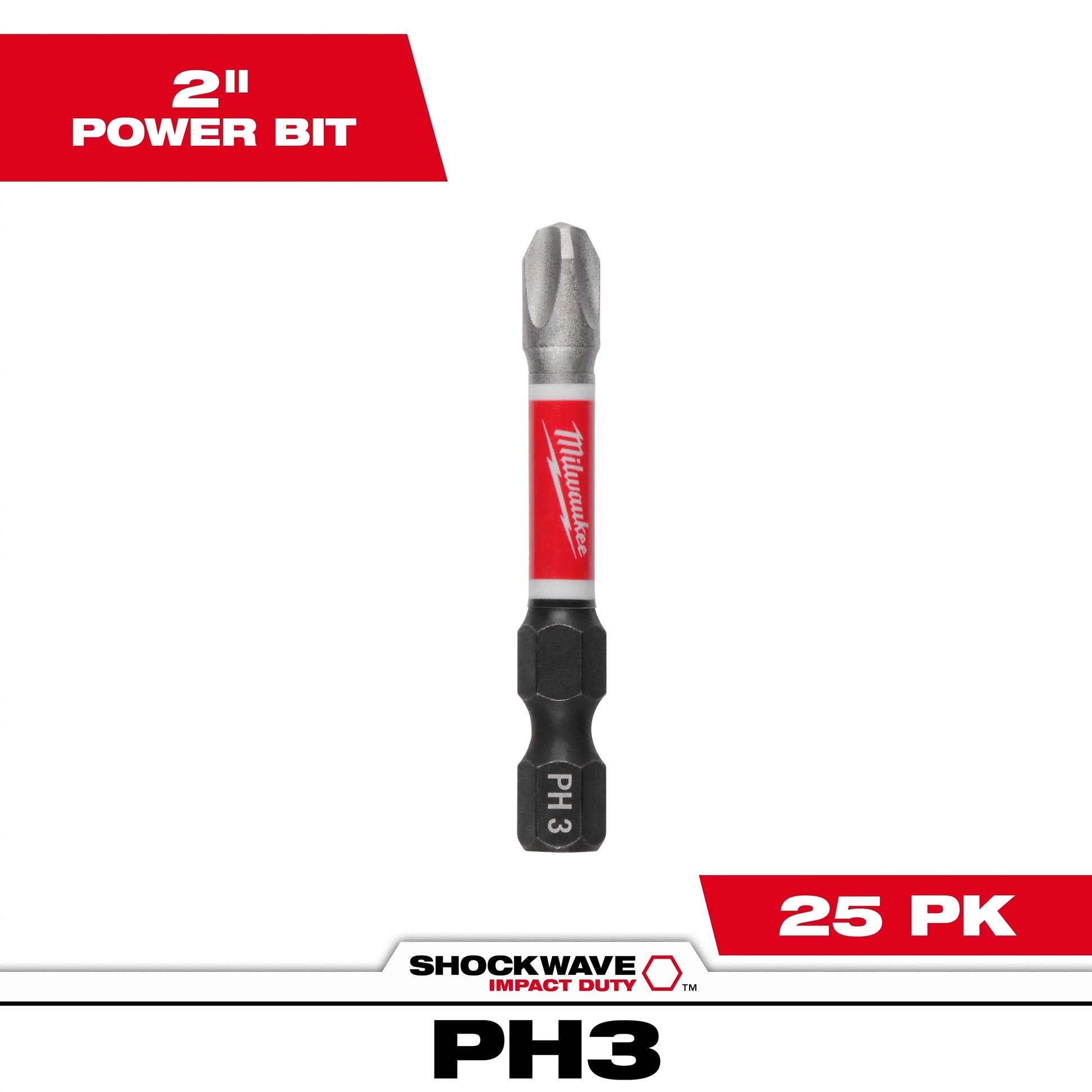 Milwaukee SHOCKWAVE™ Impact Duty 2" Phillips #3 Power Bits Bulk 25 — 48-32-4763