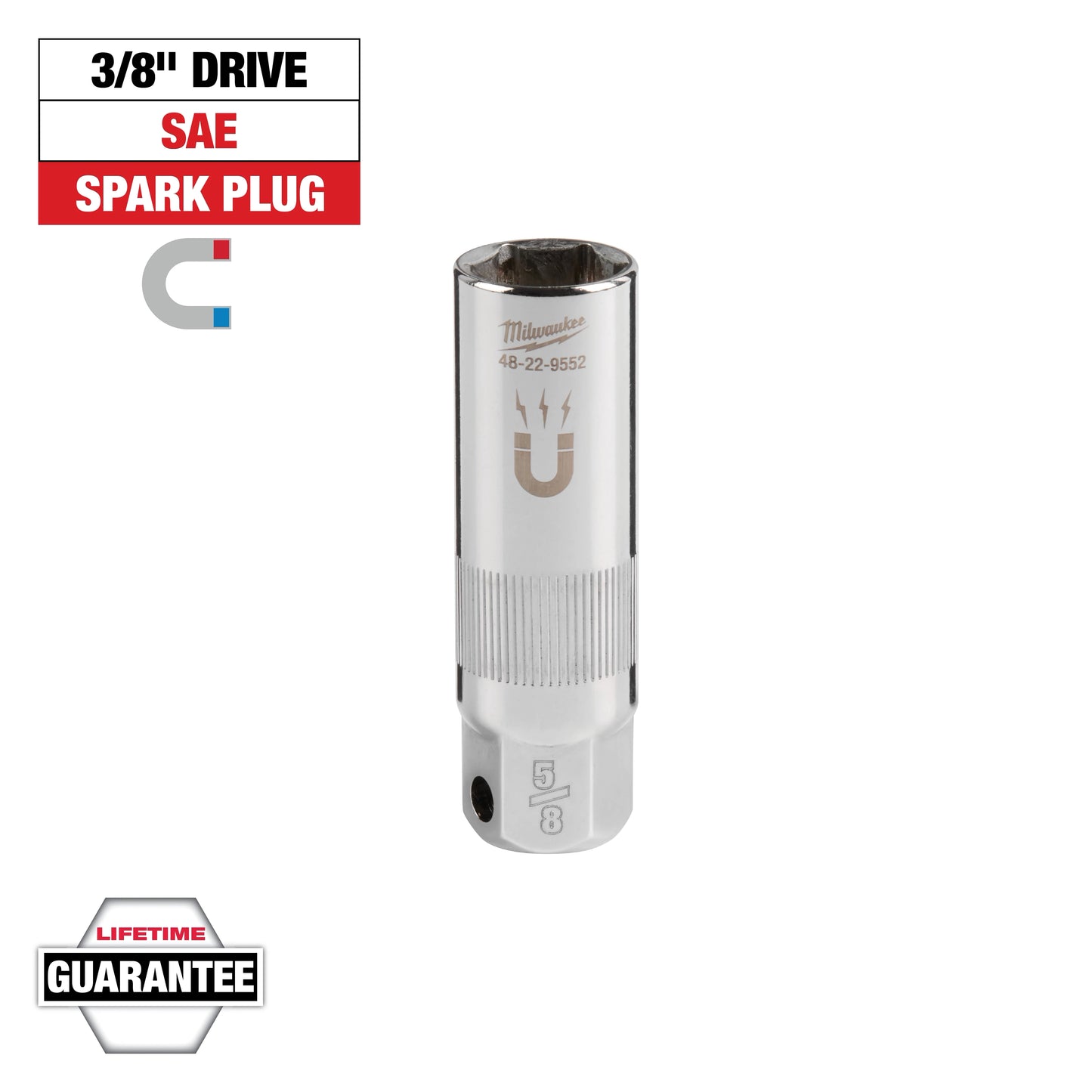 Milwaukee 3/8" Drive 5/8" Magentic Spark Plug Socket — 48-22-9552
