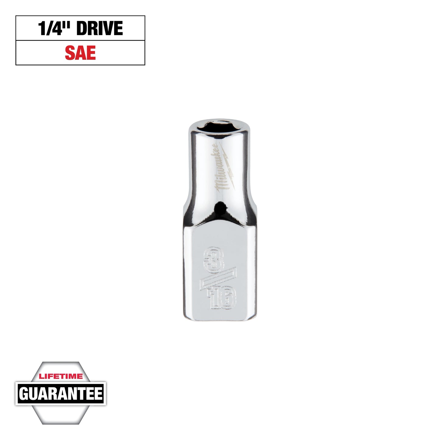Milwaukee 1/4" Drive 3/16" SAE Socket with FOUR FLAT™ Sides — 45-34-9001