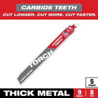 Milwaukee 9" 8 TPI TORCH™ with Carbide Teeth SAWZALL® Blades (5 PK) — 48-00-5502
