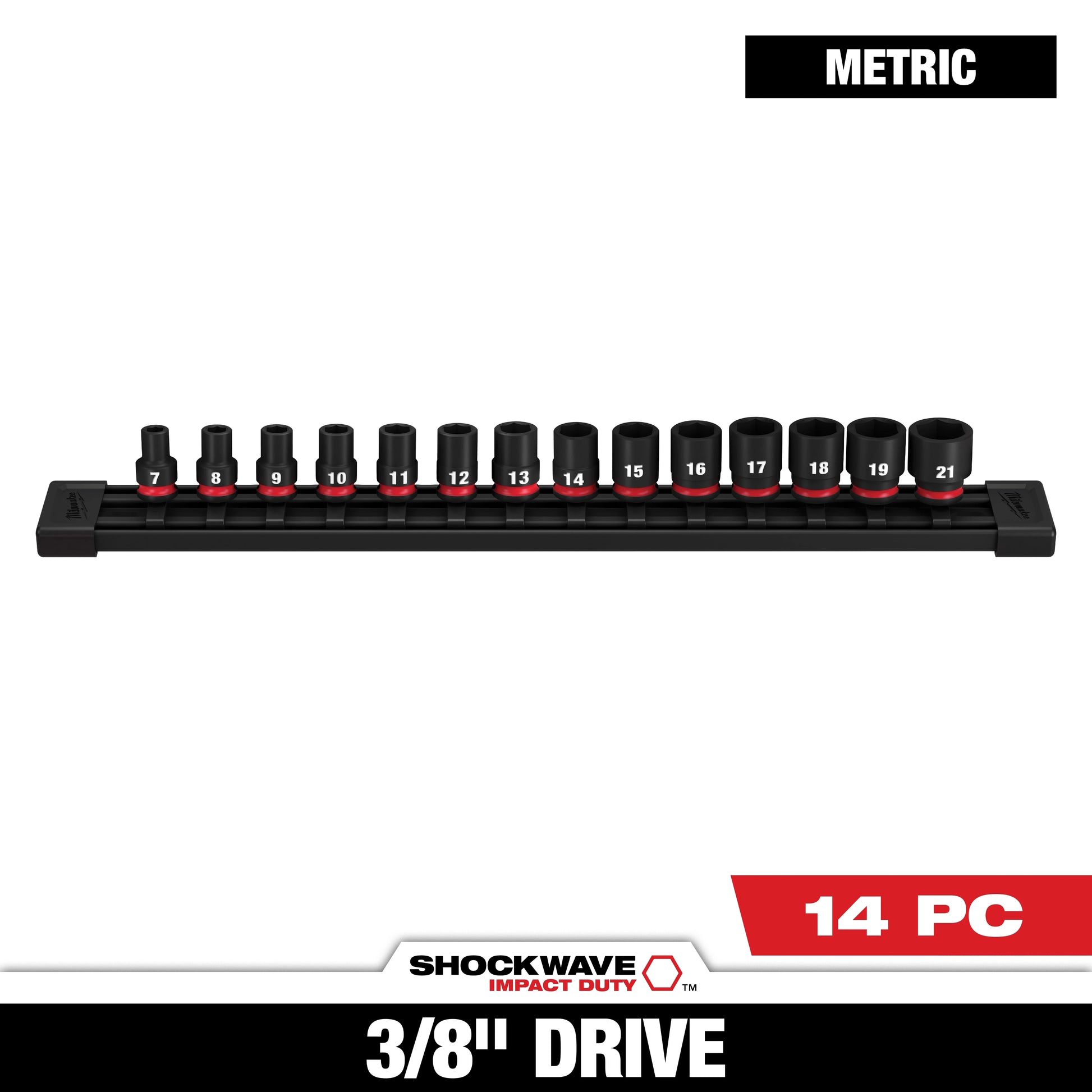 Milwaukee 14 PC SHOCKWAVE™ Impact Duty 3/8" Drive Metric Standard 6 Point Socket Set — 49-66-7007