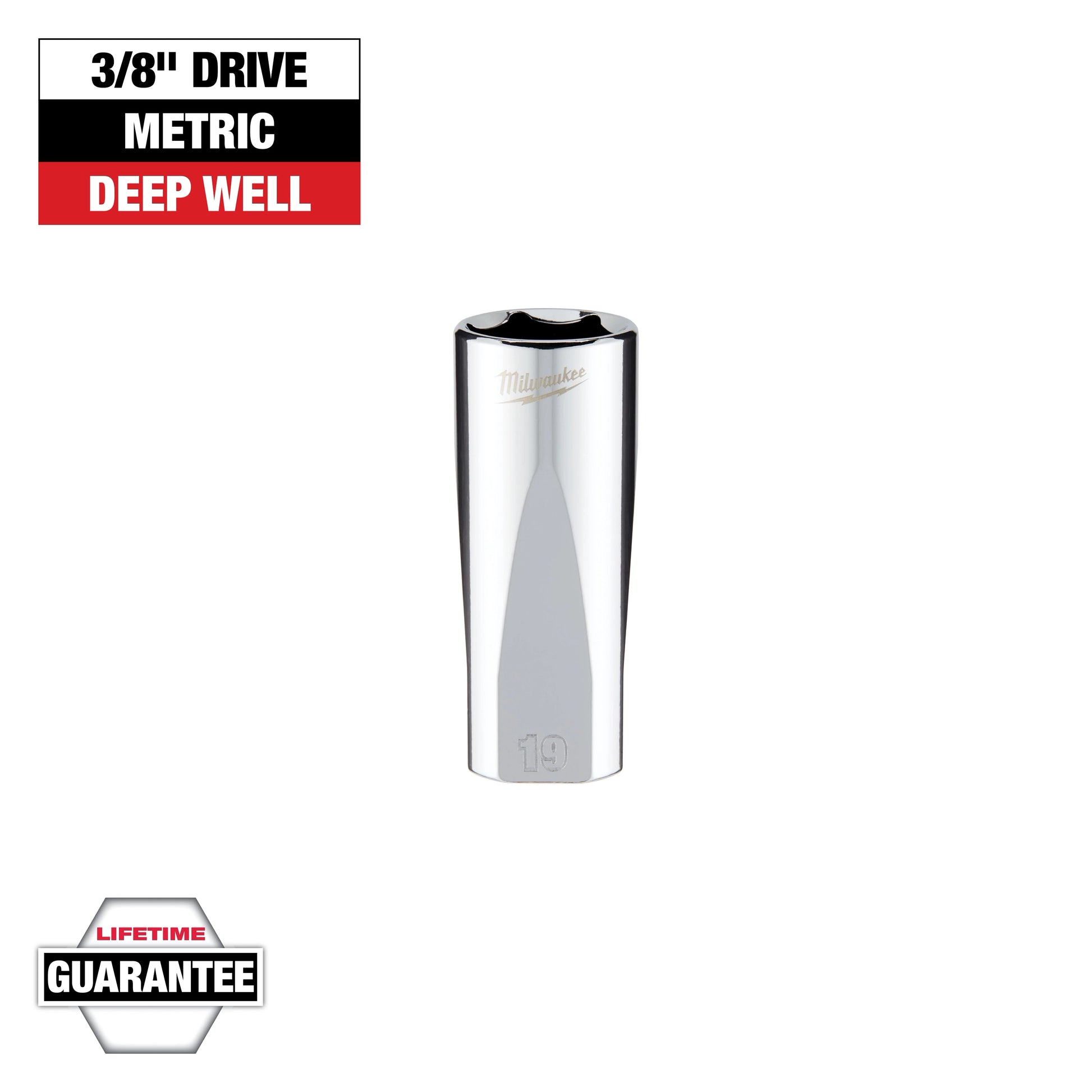 Milwaukee 3/8" Drive 19mm Metric Deep Socket with FOUR FLAT™ Sides — 45-34-0119