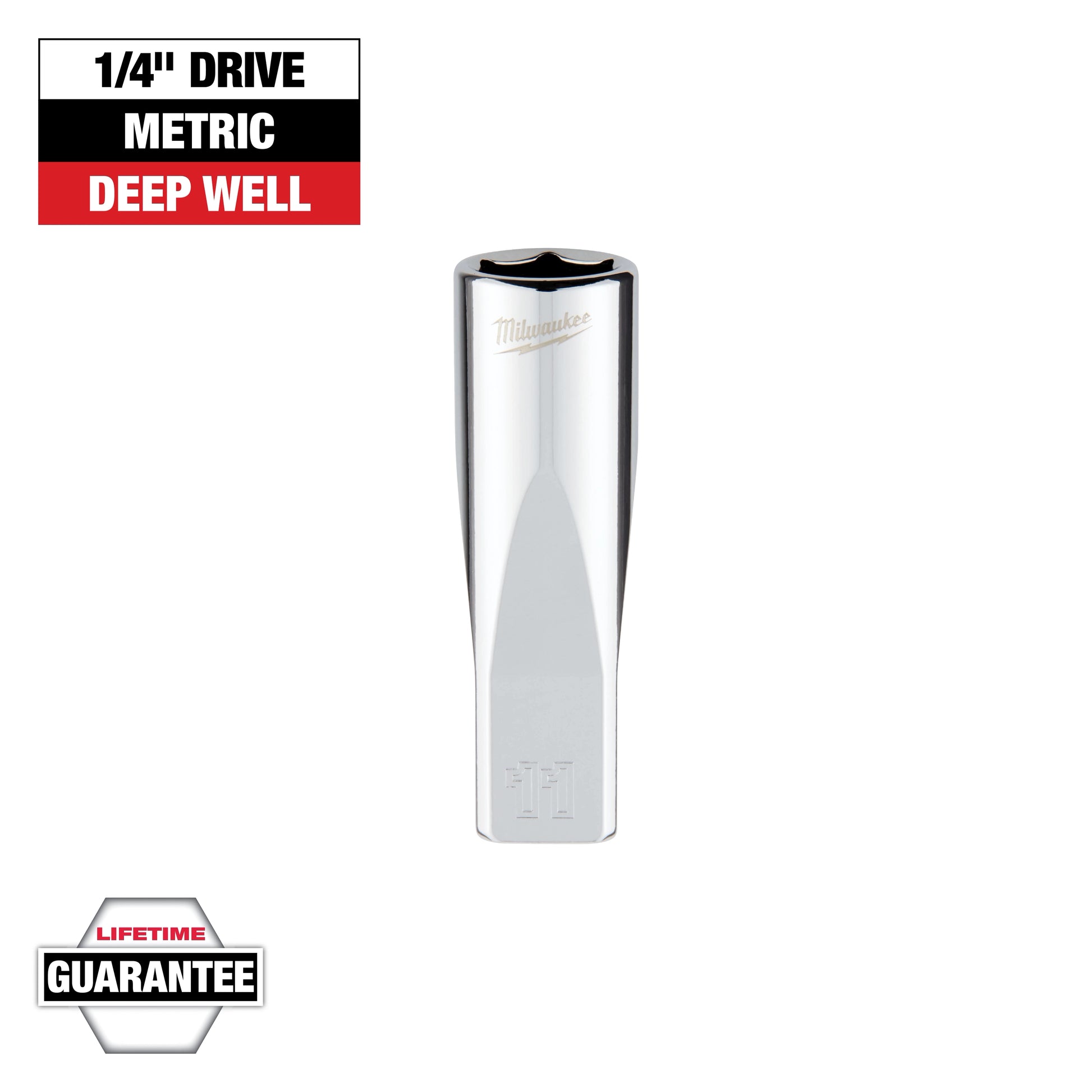 Milwaukee 1/4" Drive 11mm Metric Deep Socket with FOUR FLAT™ Sides — 45-34-9049