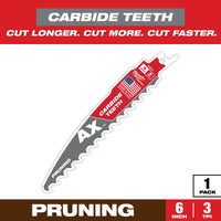 Milwaukee 6" 3 TPI AX™ with Carbide Teeth SAWZALL® Blade for Pruning (1 PK) — 48-00-5231