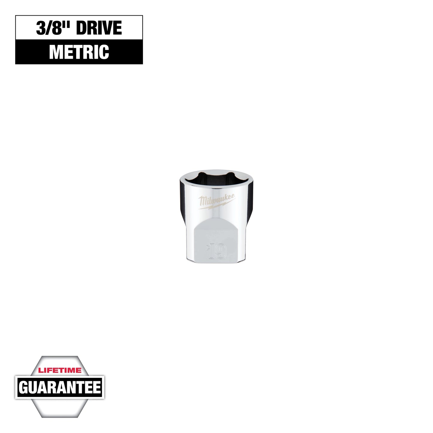 Milwaukee 3/8" Drive 19mm Metric Socket with FOUR FLAT™ Sides — 45-34-9089