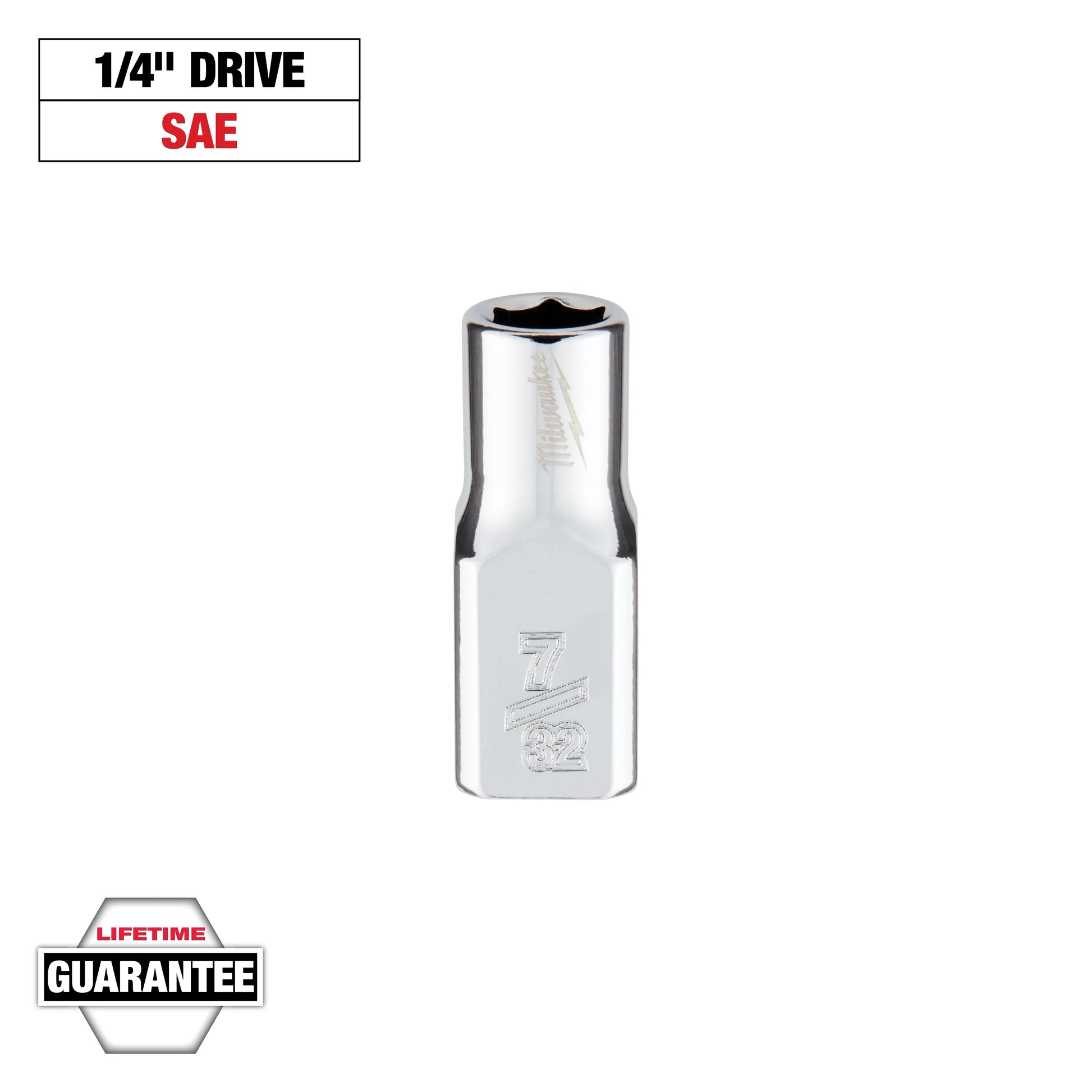 Milwaukee 1/4" Drive 7/32" SAE Socket with FOUR FLAT™ Sides — 45-34-9002