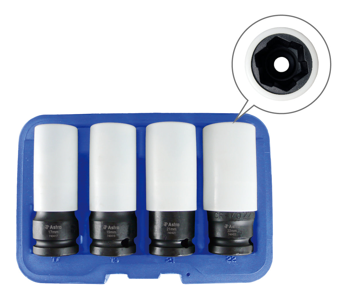 Astro Pneumatic Flank Bite Damaged Lug Nut Socket Set w/ Spinning Protective Sleeves - manufacturer part 7404