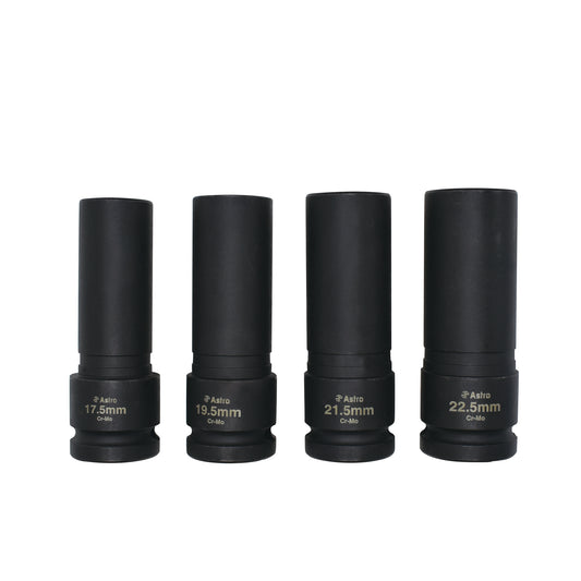 Astro Pneumatic 1/2" Drive 1/2 Size Thin Wall Lug Nut Socket Set - 17.5 - 22.5mm - manufacturer part 78204