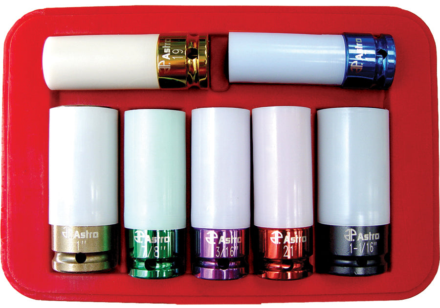 Astro Pneumatic 7pc. Impact Socket Set - Chrome Protective Plastic Sleeves and Shallow Broach - manufacturer part 7870