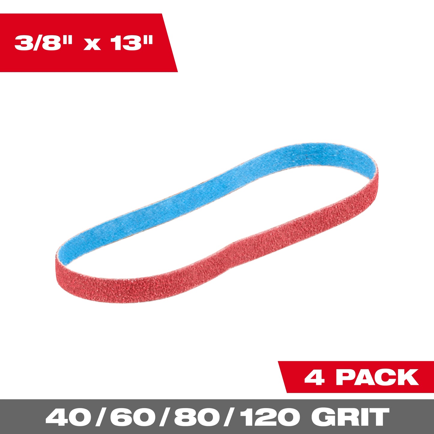 Milwaukee 3/8” x 13” 40/60/80/120 Grit Bandfile Belts – 4 pack variety — 48-80-7000
