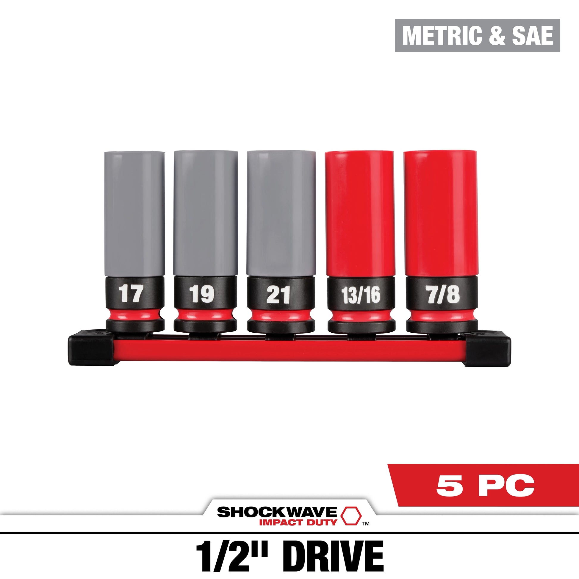 Milwaukee SHOCKWAVE™ Impact Duty 1/2 Drive SAE & Metric 5 PC Lug Nut Wheel Socket Set — 49-66-7831