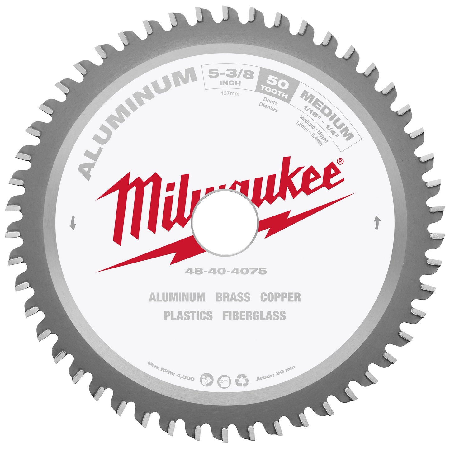 Milwaukee 5-3/8" Aluminum Cutting Circular Saw Blade — 48-40-4075