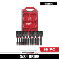 Milwaukee 19 PC SHOCKWAVE™ Impact Duty Socket 3/8” Drive MM Set with PACKOUT™ — 49-66-6801