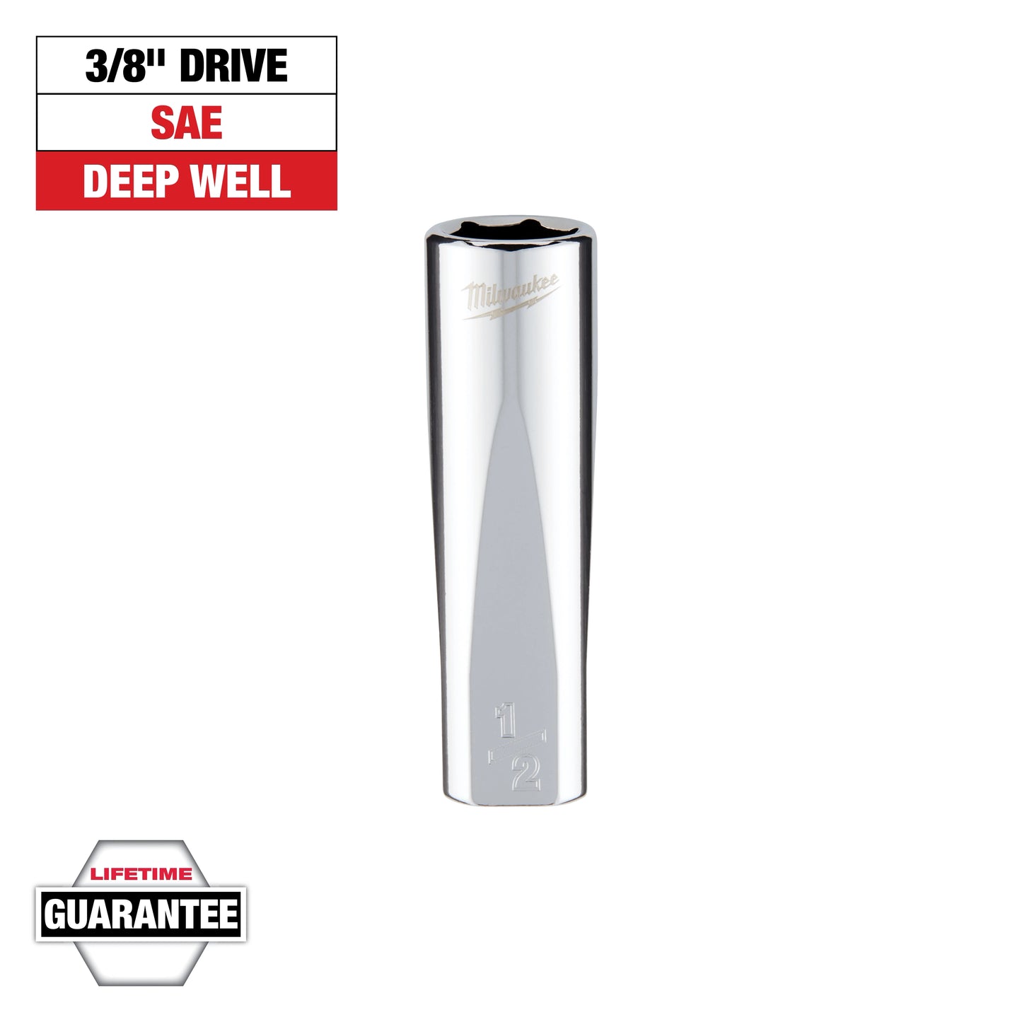 Milwaukee 3/8" Drive 1/2" SAE Deep Socket with FOUR FLAT™ Sides — 45-35-5000