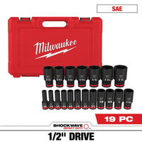 Milwaukee 19 PC SHOCKWAVE™ Impact Duty 1/2" Drive SAE Deep 6 Point Socket Set — 49-66-7012