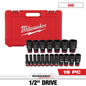 Milwaukee 19 PC SHOCKWAVE™ Impact Duty 1/2" Drive SAE Deep 6 Point Socket Set — 49-66-7012