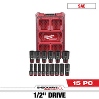 Milwaukee 15 PC SHOCKWAVE™ Impact Duty Socket 1/2” Drive SAE Set with PACKOUT™ — 49-66-6802