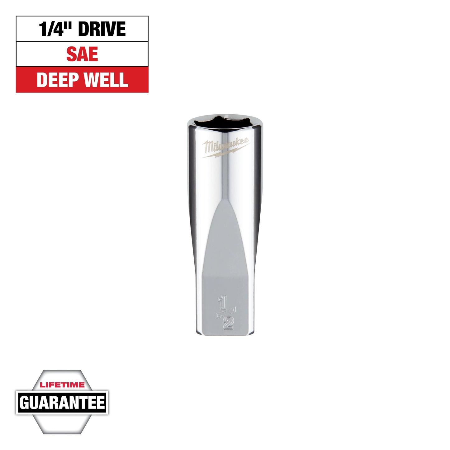 Milwaukee 1/4" Drive 1/2" SAE Deep Socket with FOUR FLAT™ Sides — 45-34-9020