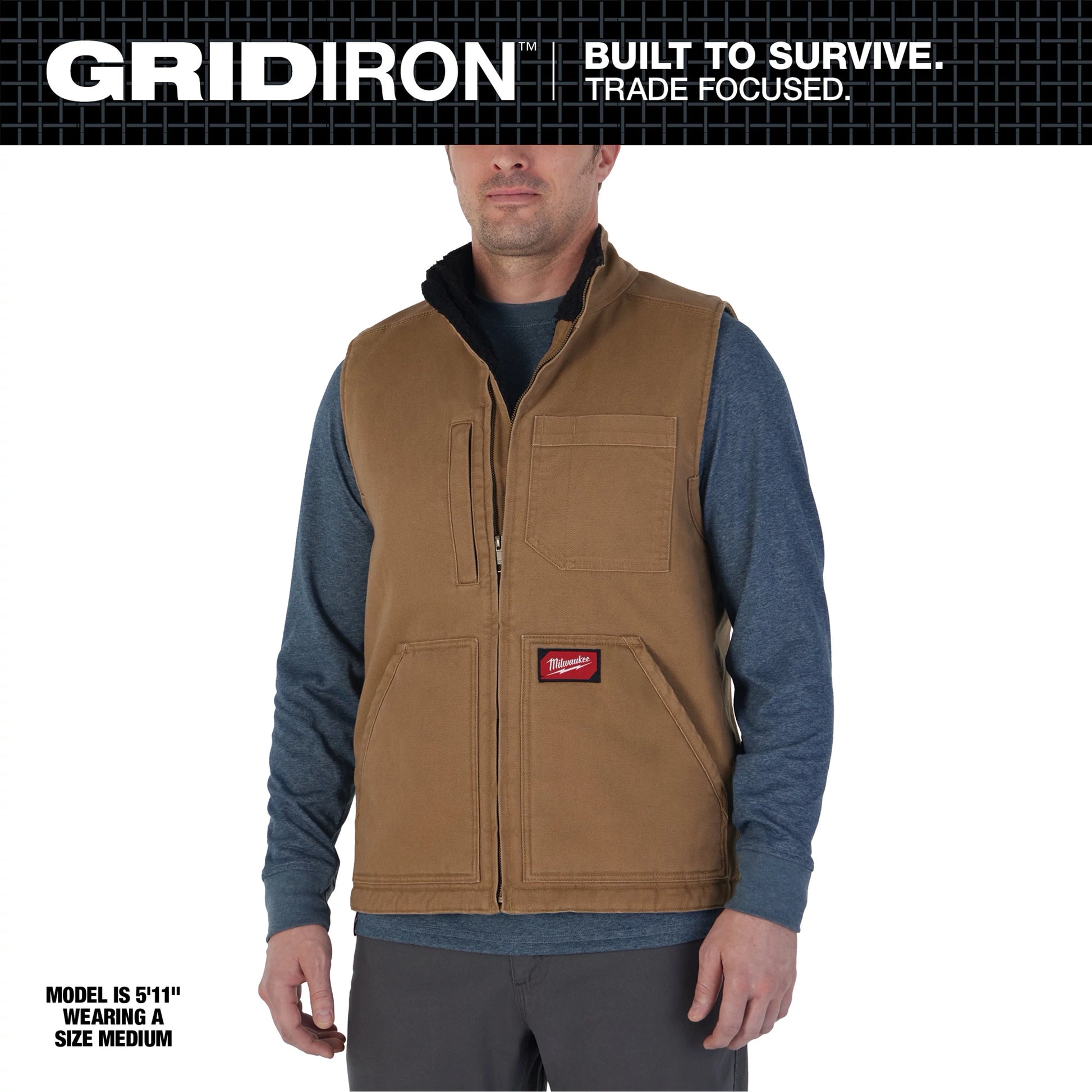 Milwaukee GRIDIRON™ Sherpa-Lined Vest - Brown 3X — 801BR-3X