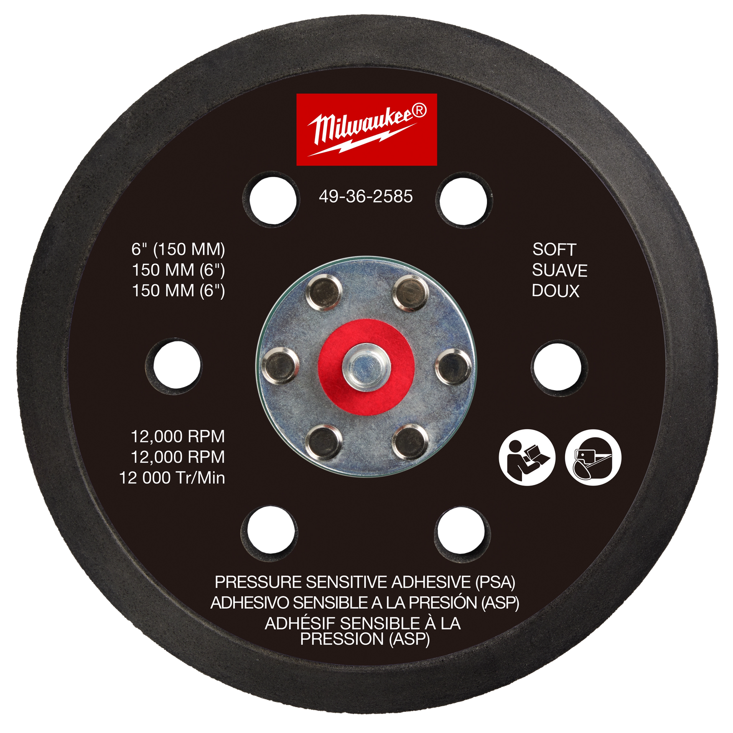 Milwaukee 6" Pressure Sensitive Adhesive Sander Backing Pad – Soft — 49-36-2585