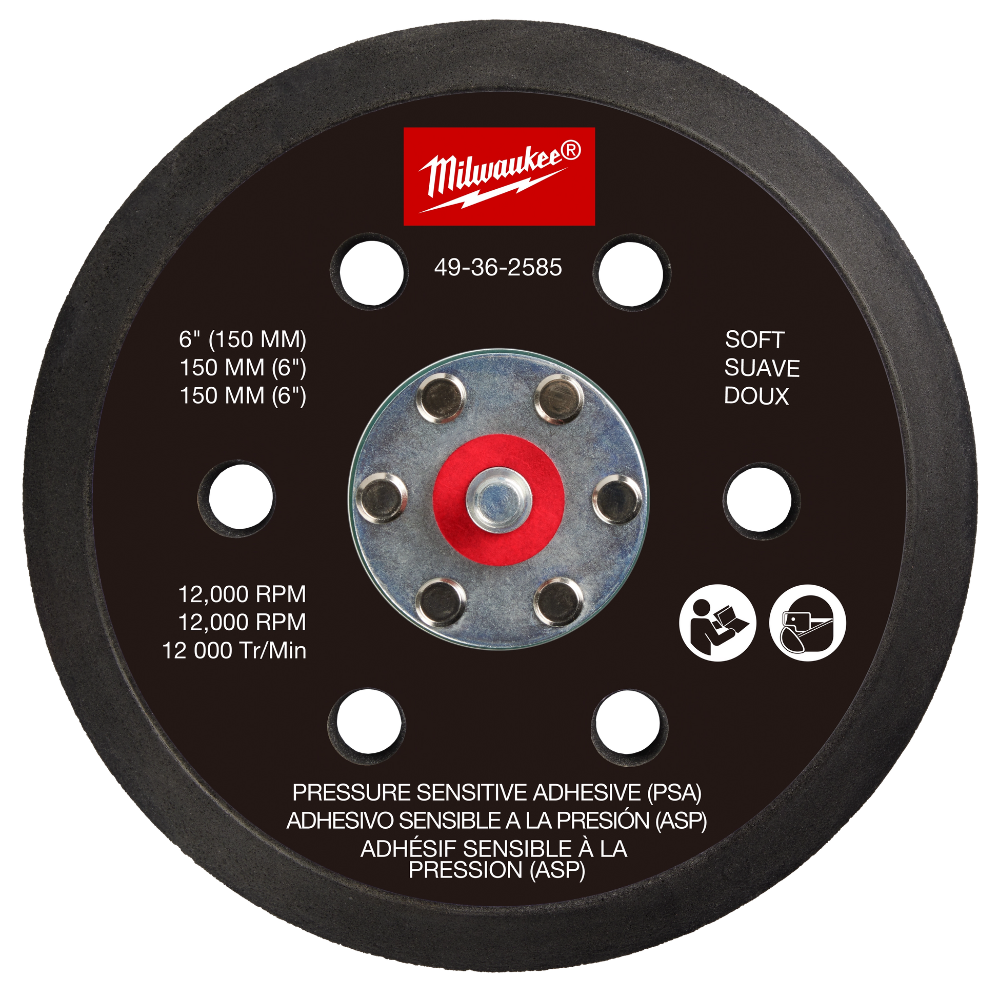 Milwaukee 6" Pressure Sensitive Adhesive Sander Backing Pad – Soft — 49-36-2585