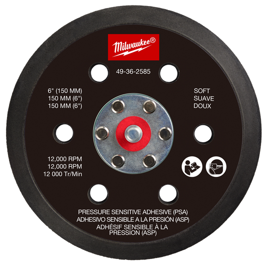 Milwaukee 6" Pressure Sensitive Adhesive Sander Backing Pad – Soft — 49-36-2585