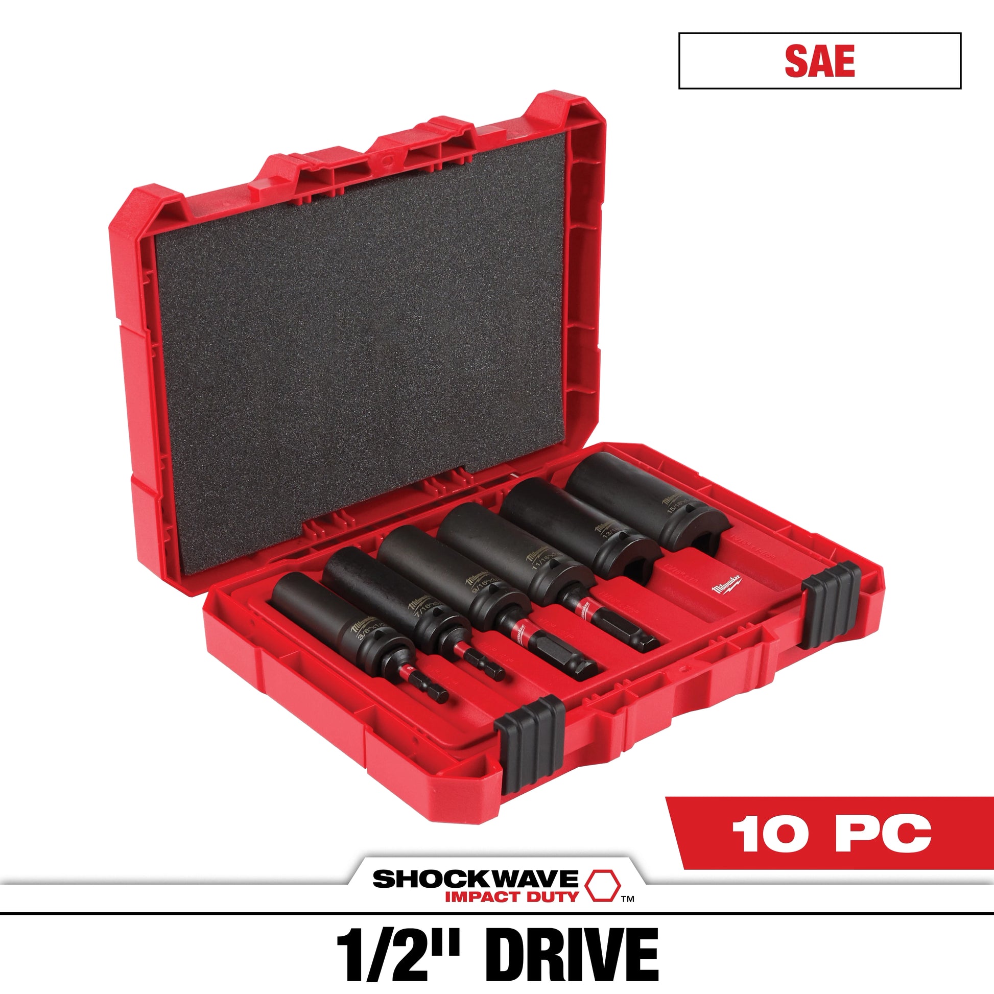 Milwaukee 10 PC SHOCKWAVE™ Impact Duty Lineman's 2-in-1 12PT Socket Set — 49-66-5125