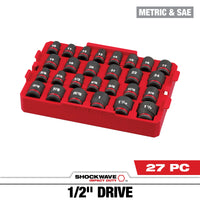 Milwaukee 27 PC SHOCKWAVE™ Impact Duty Socket 1/2” Drive SAE TRAY Set — 49-66-6819