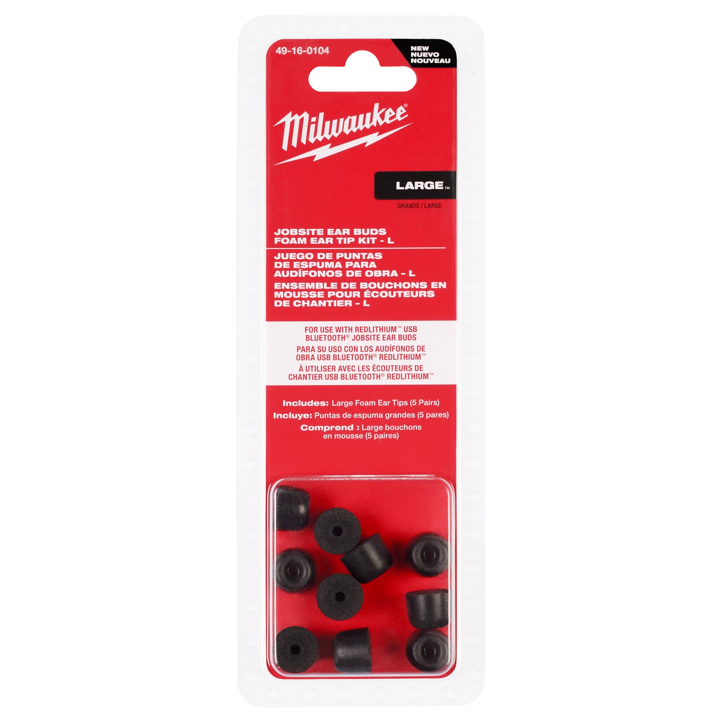 Milwaukee Jobsite Earbuds Foam Ear Tip Kit - L — 49-16-0104