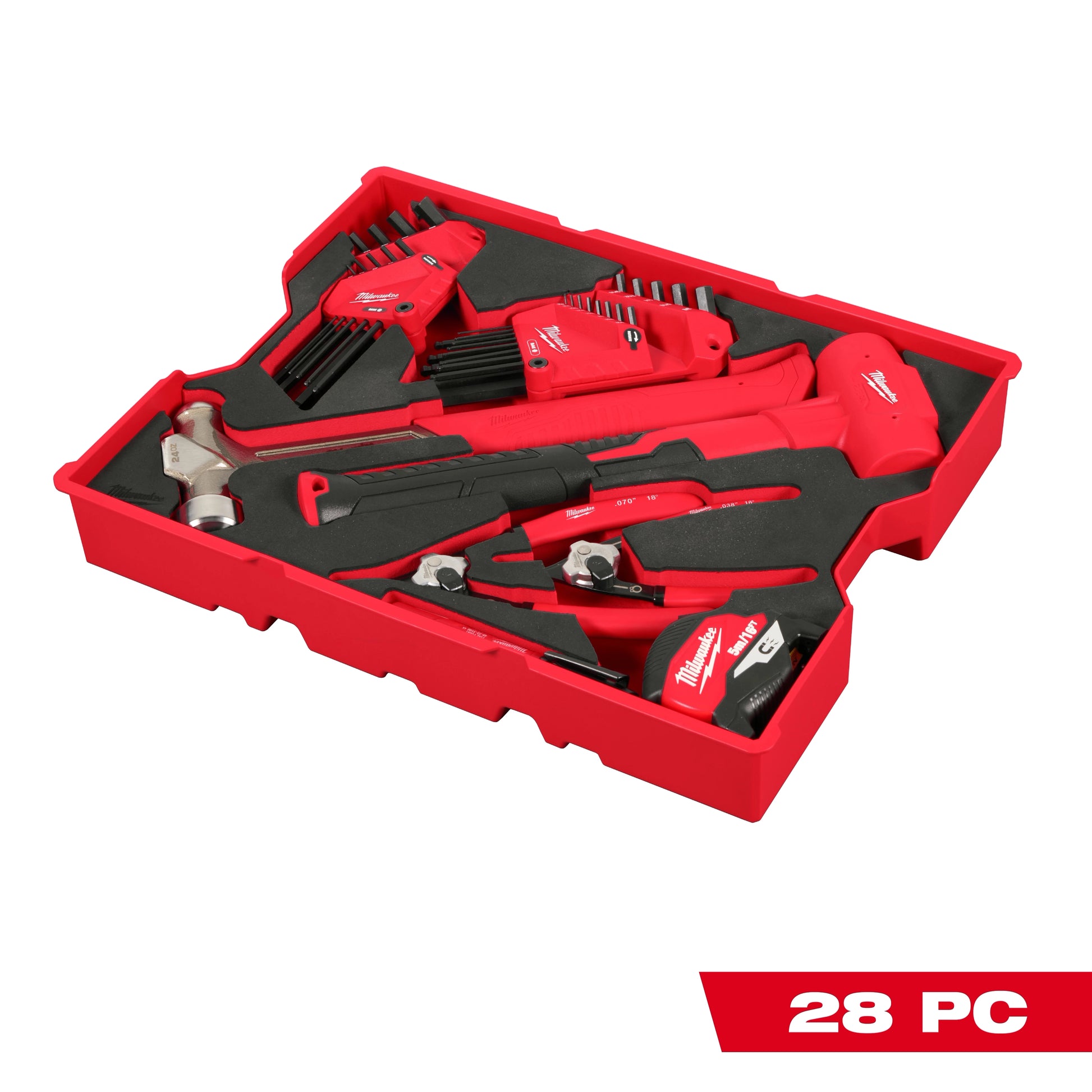 Milwaukee 28 pc. Hex Key & Hammer Set with Tray for PACKOUT™ Drawers — 48-22-0161
