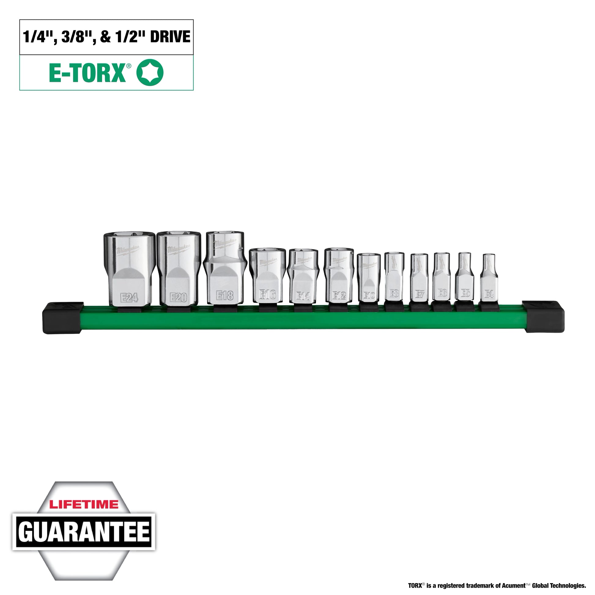 Milwaukee 12 pc 1/4”, 3/8”, & 1/2” Drive External TORX® Socket Set — 48-22-9570