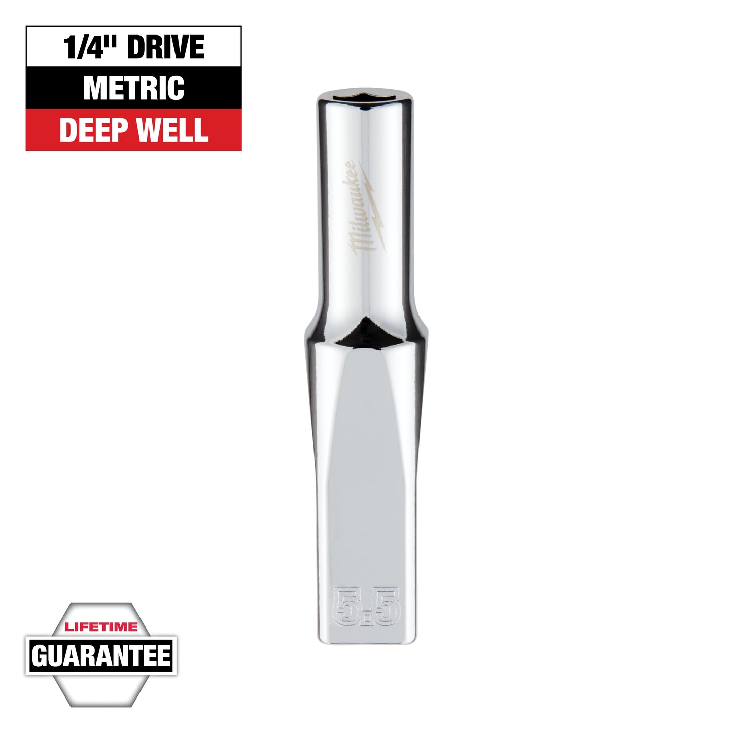 Milwaukee 1/4" Drive 5.5mm Metric Deep Socket with FOUR FLAT™ Sides — 45-34-9043