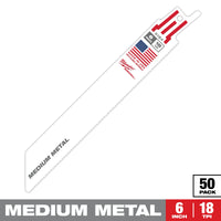 Milwaukee 6" 18 TPI SAWZALL® Blade for Medium Metal (50 PK) — 48-01-6184