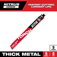 Milwaukee 9" 8TPI TORCH™ with NITRUS™ Carbide SAWZALL® Blade for Cast Iron (5 PK) — 48-00-5562