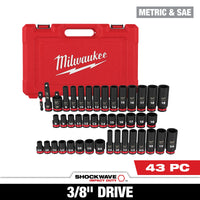 Milwaukee 43 PC SHOCKWAVE™ Impact Duty 3/8" Drive SAE & Metric Deep 6 Point Socket Set — 49-66-7009