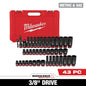 Milwaukee 43 PC SHOCKWAVE™ Impact Duty 3/8" Drive SAE & Metric Deep 6 Point Socket Set — 49-66-7009