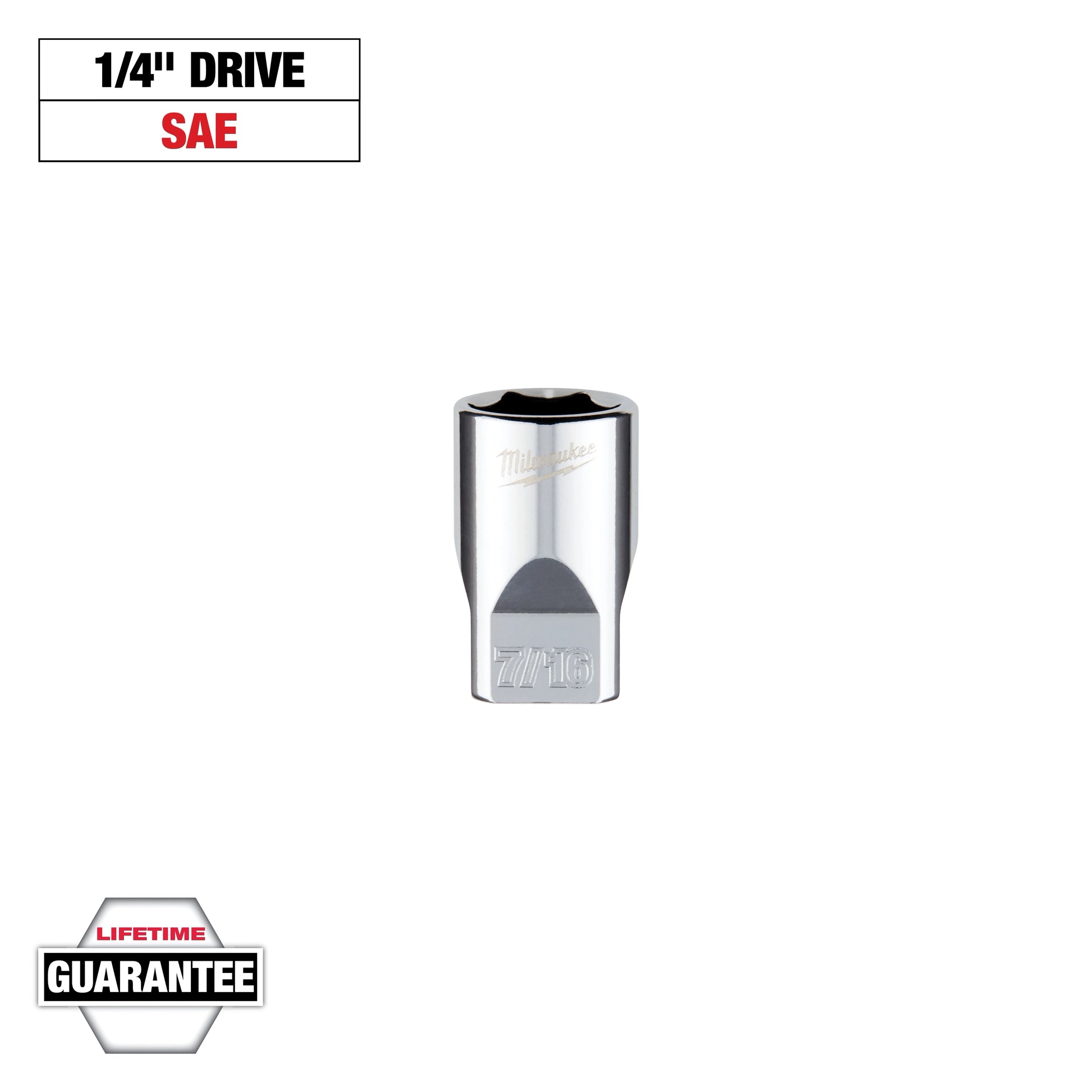 Milwaukee 1/4" Drive 7/16" SAE Socket with FOUR FLAT™ Sides — 45-34-9008