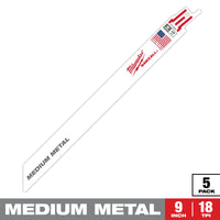 Milwaukee 9" 18 TPI SAWZALL® Blade for Medium Metal (5 PK) — 48-00-5188