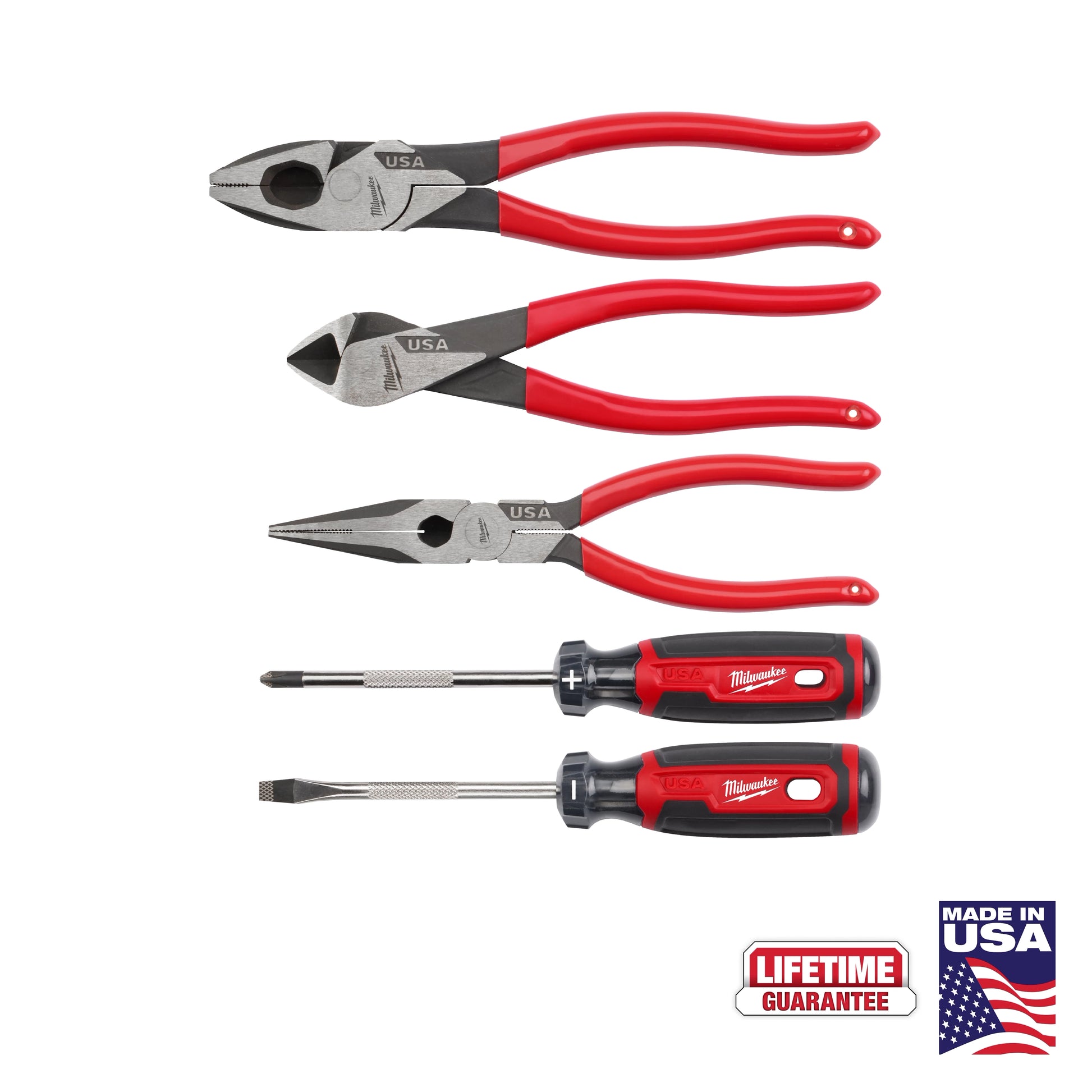 Milwaukee 5 PC Dipped Grip Cutting Pliers & Cushion Grip Screwdrivers Set (USA) — MT500-5
