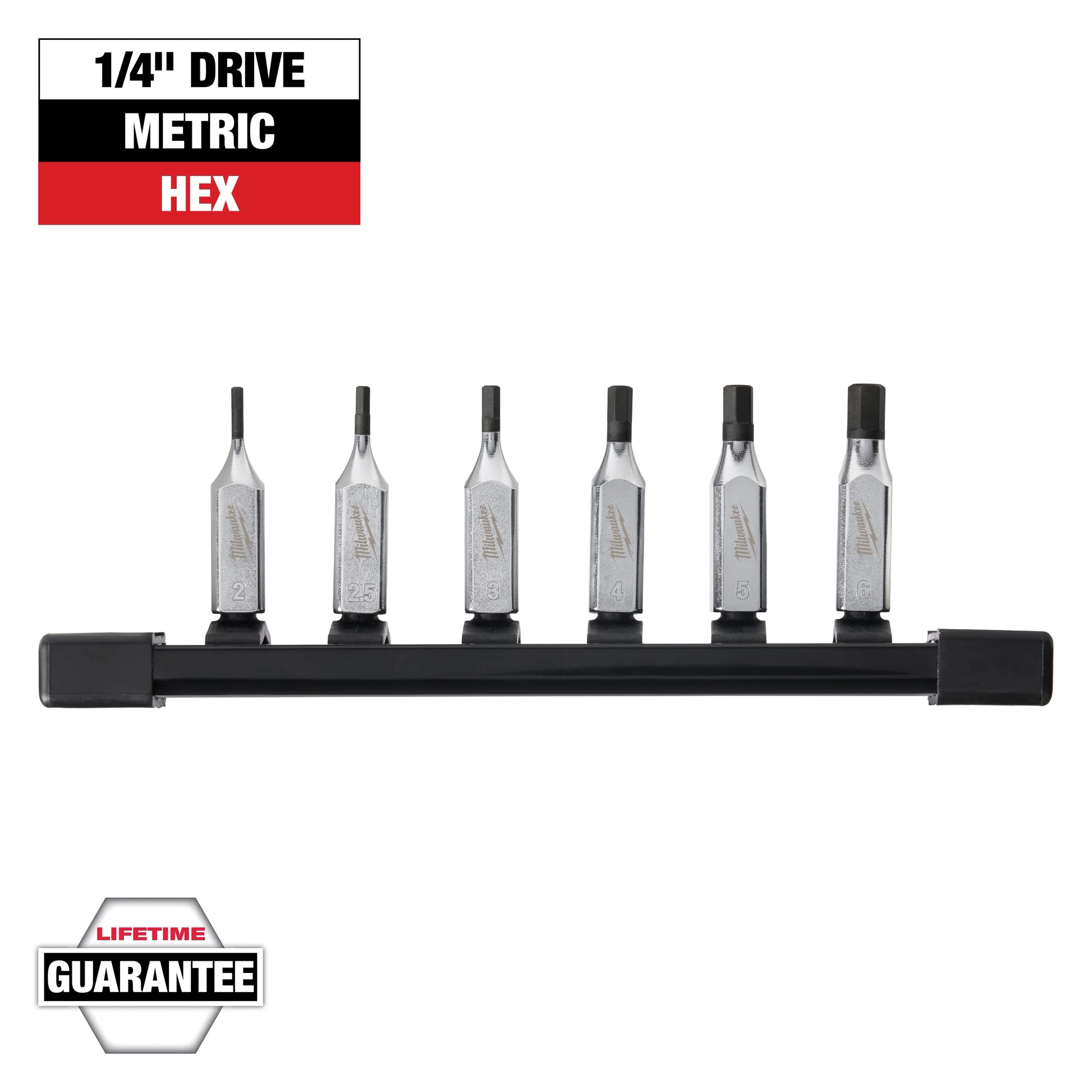 Milwaukee 6 pc 1/4" Drive Hex Bit Socket Set - Metric — 48-22-9541