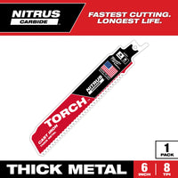 Milwaukee 6" 8 TPI TORCH™ with NITRUS™ Carbide SAWZALL® Blade for Cast Iron (1 PK) — 48-00-5261