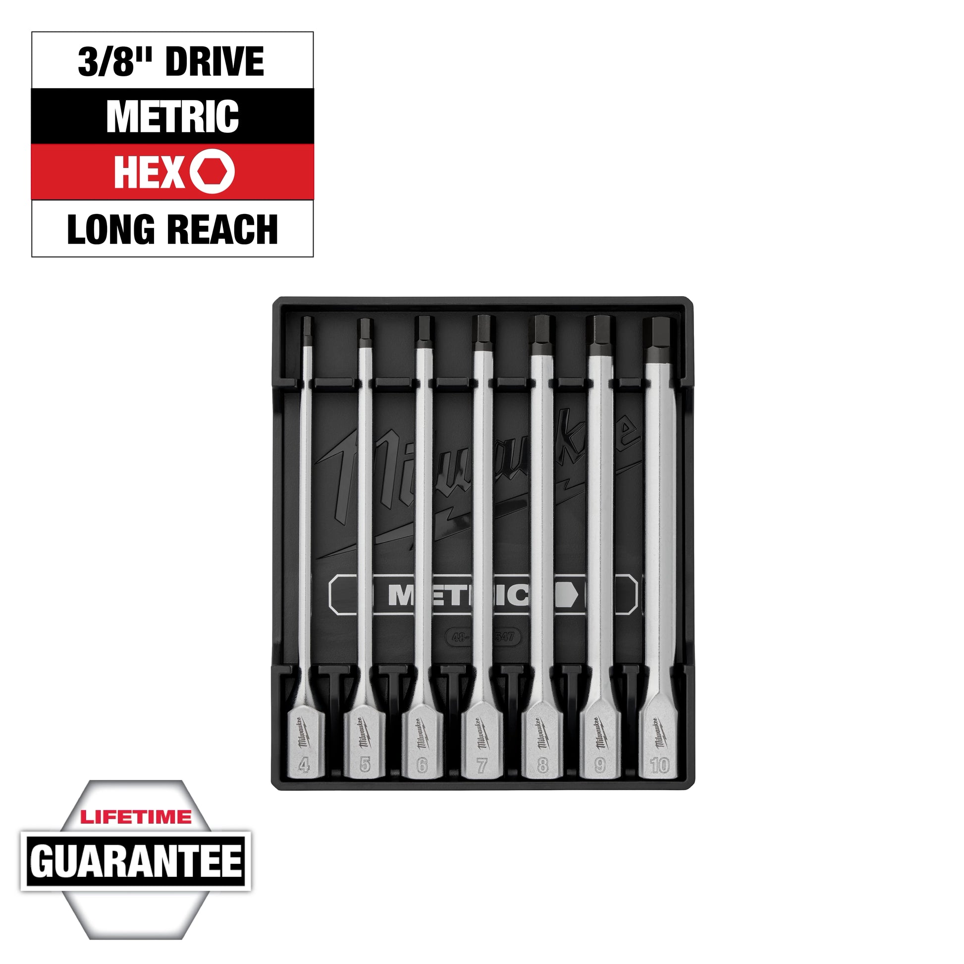 Milwaukee 7 pc 3/8” Drive Long Hex Bit Socket Set - Metric — 48-22-9547