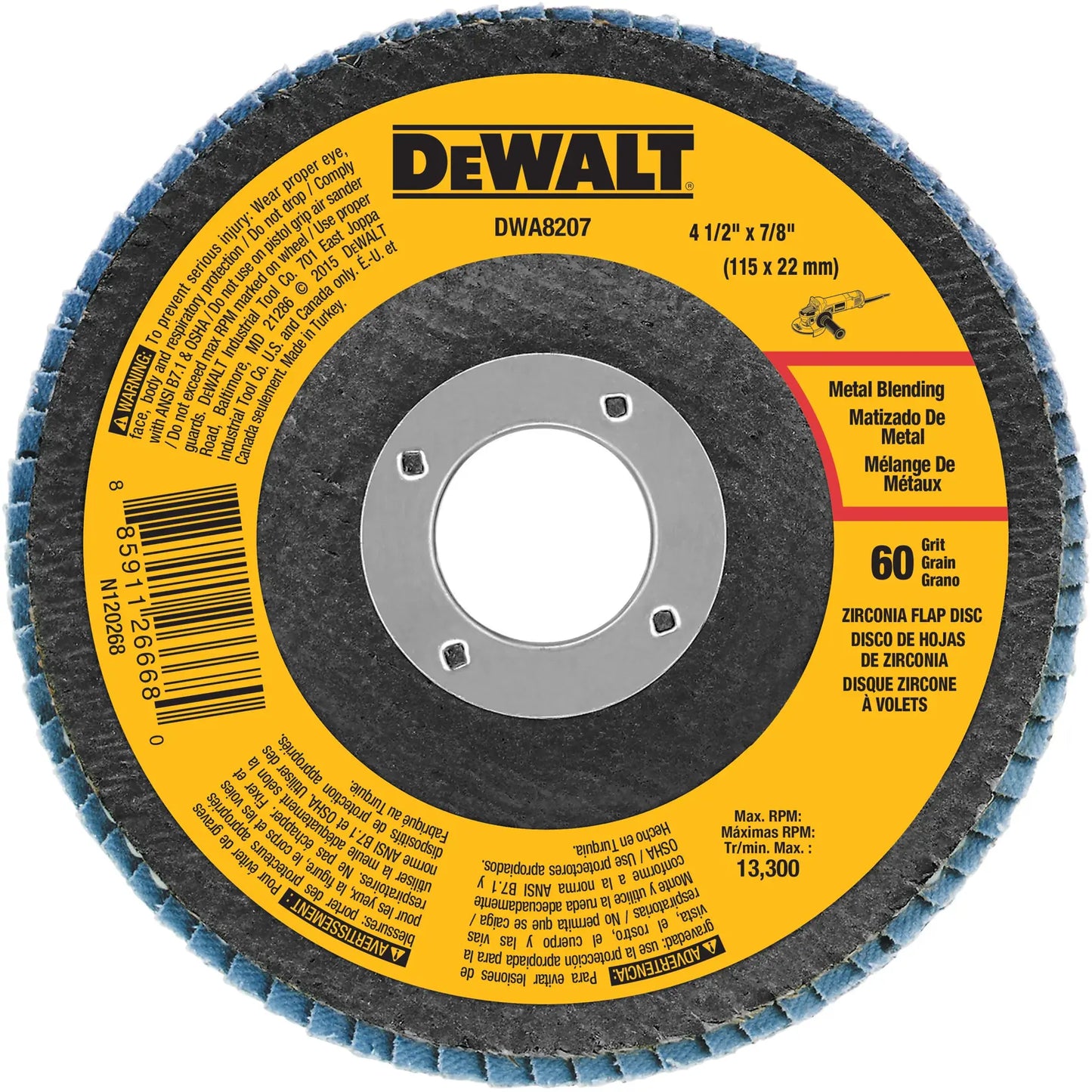 DEWALT 4-1/2-In. X 7/8-In. Zirconia T29 Flap Disc (60 Grit) — DWA8207